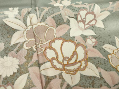 平和屋着物●訪問着　駒刺繍　草花文　金彩　正絹　逸品　AABJ1438ck