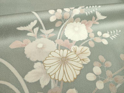 平和屋着物●訪問着　駒刺繍　草花文　金彩　正絹　逸品　AABJ1438ck