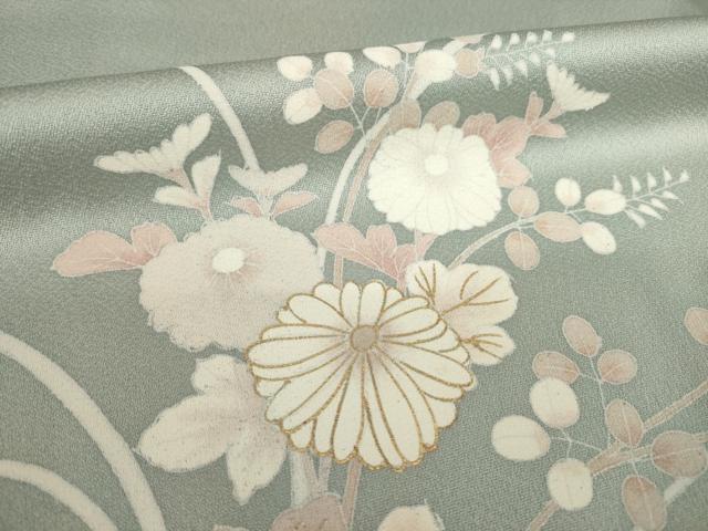 平和屋着物●訪問着　駒刺繍　草花文　金彩　正絹　逸品　AABJ1438ck