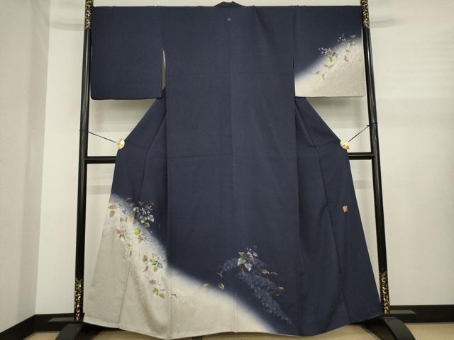 平和屋着物●和紙染染色作家・植村彩弘　訪問着　枝花文　暈し染め　金彩　正絹　逸品　AABJ1440ck
