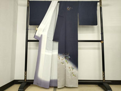 平和屋着物●和紙染染色作家・植村彩弘　訪問着　枝花文　暈し染め　金彩　正絹　逸品　AABJ1440ck