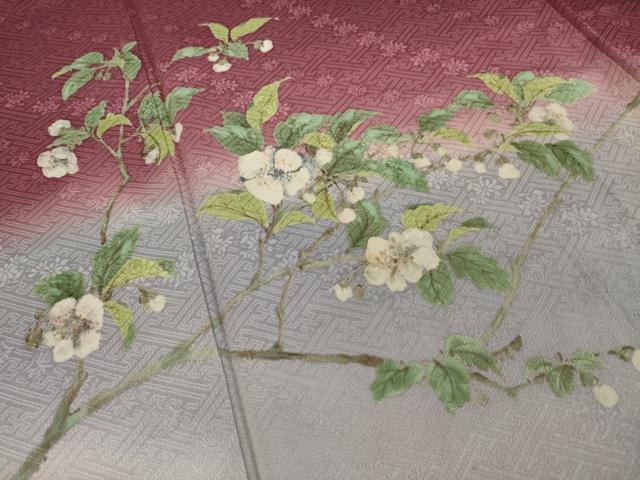 平和屋着物●二代目清次郎　手描き　訪問着　手描き　枝花文　暈し染め　正絹　逸品　AABJ1442ck