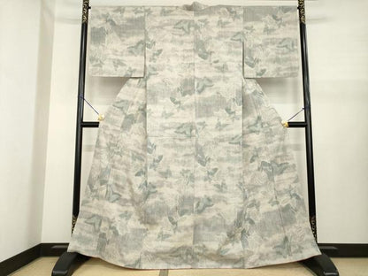 平和屋着物●結城紬　100亀甲　舞蝶文　正絹　逸品　AABJ1443ck