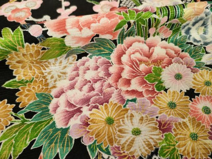平和屋着物●豪華振袖　舞花文　黒地　正絹　逸品　AABJ1444ck