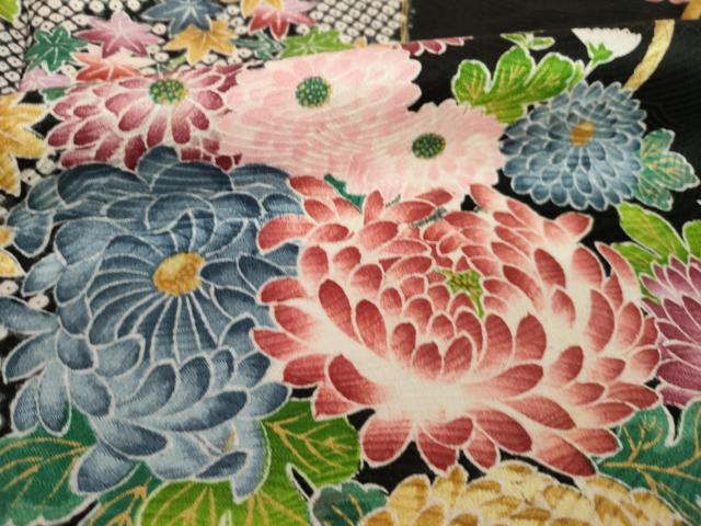 平和屋着物●豪華振袖　舞花文　黒地　正絹　逸品　AABJ1444ck