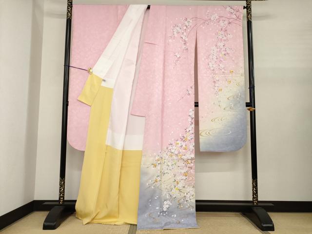 平和屋着物●豪華振袖　駒刺繍　流水花文　暈し染め　金彩　正絹　逸品　AABJ1445ck