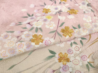 平和屋着物●豪華振袖　駒刺繍　流水花文　暈し染め　金彩　正絹　逸品　AABJ1445ck