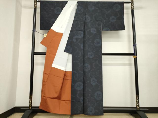 平和屋着物●上質な紬　雪輪重ね花文　正絹　逸品　AABJ1451ck