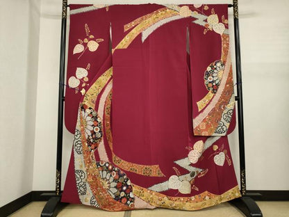 平和屋着物●豪華振袖　蔓帯花文　金彩　三越扱い　正絹　逸品　AABJ1452ck