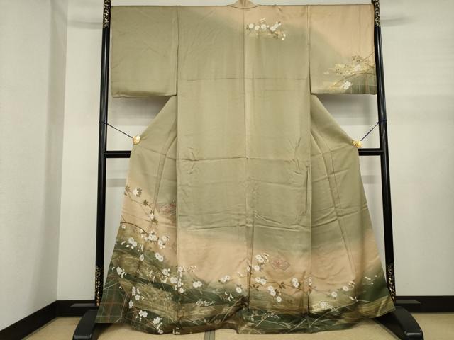 平和屋着物●中国三大刺繍　スワトウ刺繍　汕頭刺繍　訪問着　地紙花文　暈し染め　金彩　やまと誂製　正絹　逸品　AABJ1455ck