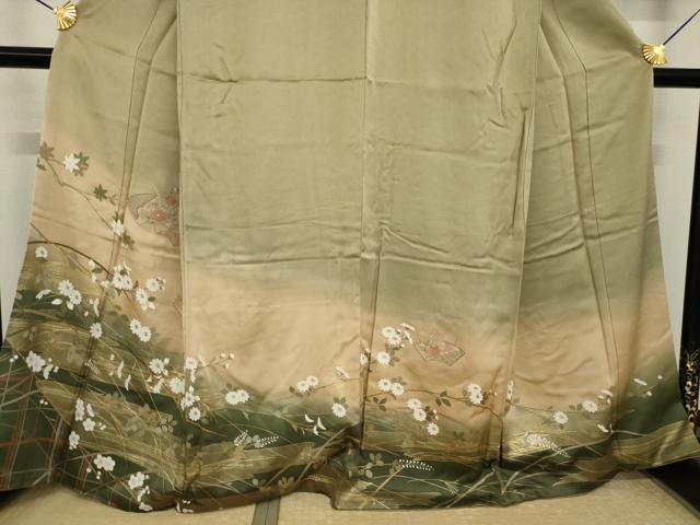 平和屋着物●中国三大刺繍　スワトウ刺繍　汕頭刺繍　訪問着　地紙花文　暈し染め　金彩　やまと誂製　正絹　逸品　AABJ1455ck