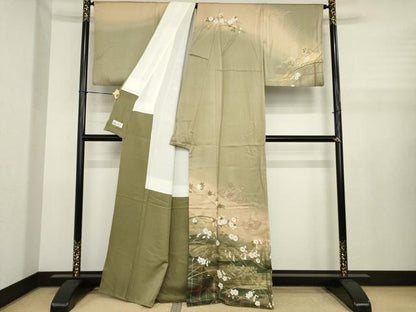 平和屋着物●中国三大刺繍　スワトウ刺繍　汕頭刺繍　訪問着　地紙花文　暈し染め　金彩　やまと誂製　正絹　逸品　AABJ1455ck