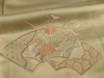 平和屋着物●中国三大刺繍　スワトウ刺繍　汕頭刺繍　訪問着　地紙花文　暈し染め　金彩　やまと誂製　正絹　逸品　AABJ1455ck