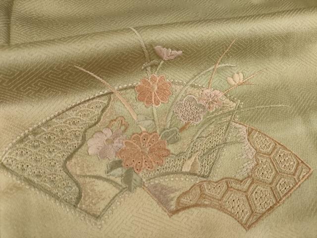 平和屋着物●中国三大刺繍　スワトウ刺繍　汕頭刺繍　訪問着　地紙花文　暈し染め　金彩　やまと誂製　正絹　逸品　AABJ1455ck