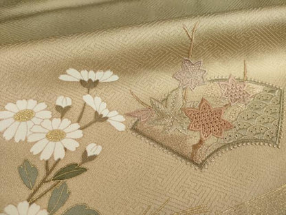 平和屋着物●中国三大刺繍　スワトウ刺繍　汕頭刺繍　訪問着　地紙花文　暈し染め　金彩　やまと誂製　正絹　逸品　AABJ1455ck