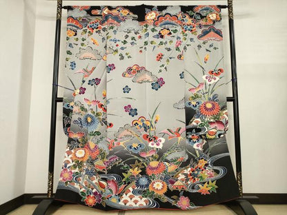 平和屋着物●豪華振袖　紅型　風景花鳥文　正絹　逸品　AABJ1457ck
