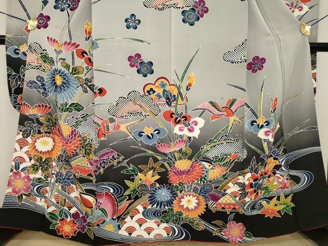 平和屋着物●豪華振袖　紅型　風景花鳥文　正絹　逸品　AABJ1457ck