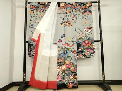 平和屋着物●豪華振袖　紅型　風景花鳥文　正絹　逸品　AABJ1457ck