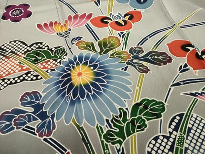平和屋着物●豪華振袖　紅型　風景花鳥文　正絹　逸品　AABJ1457ck