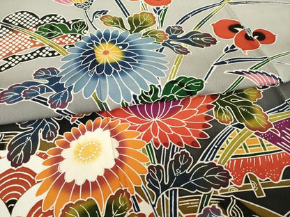 平和屋着物●豪華振袖　紅型　風景花鳥文　正絹　逸品　AABJ1457ck
