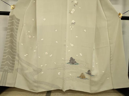 平和屋着物●訪問着　刺繍　舞桜　金彩　正絹　逸品　AABJ1458ck