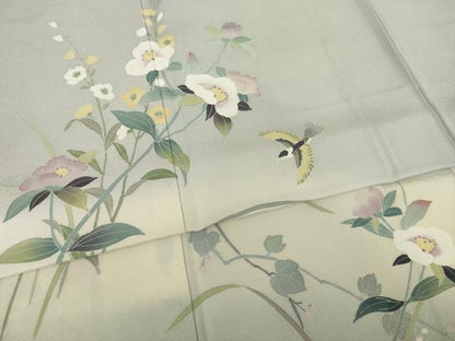 平和屋着物●訪問着　友禅　花鳥文　正絹　逸品　AABJ1460ck