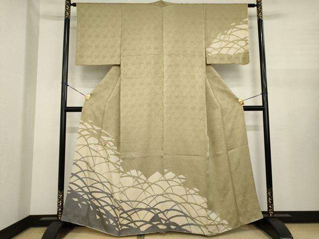 平和屋着物●訪問着　総絞り　駒刺繍　芝花文　正絹　逸品　AABJ1461ck