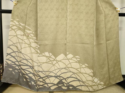 平和屋着物●訪問着　総絞り　駒刺繍　芝花文　正絹　逸品　AABJ1461ck
