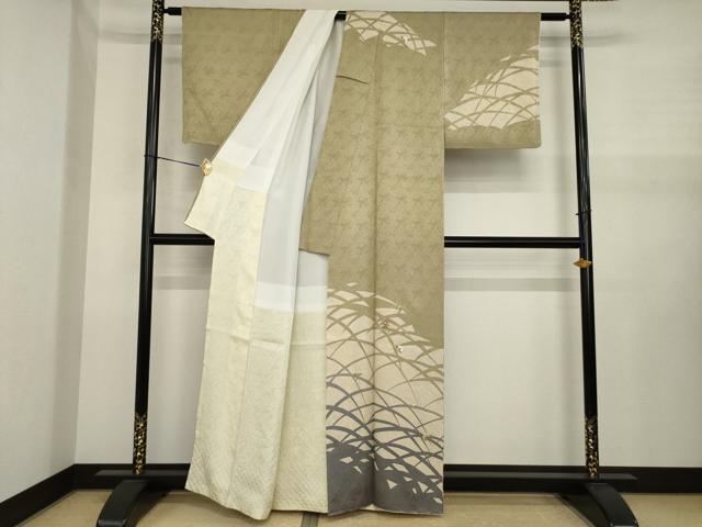 平和屋着物●訪問着　総絞り　駒刺繍　芝花文　正絹　逸品　AABJ1461ck