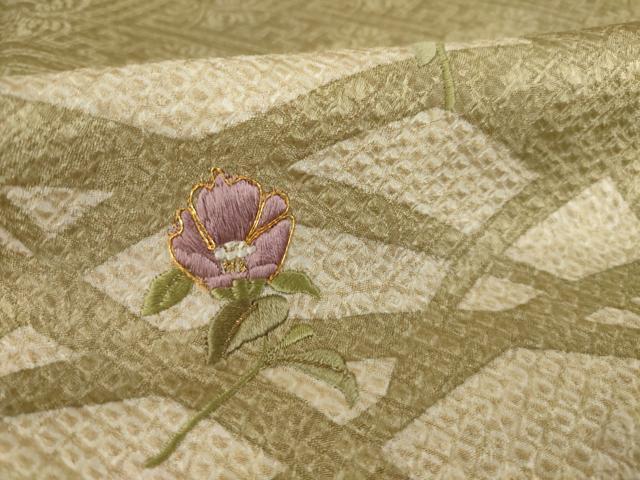 平和屋着物●訪問着　総絞り　駒刺繍　芝花文　正絹　逸品　AABJ1461ck