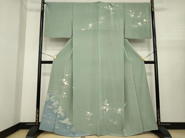 平和屋着物●十日町友禅作家　阿部佳雪 　訪問着　枝花文　正絹　逸品　AABJ1464ck