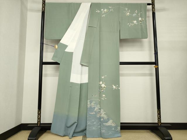平和屋着物●十日町友禅作家　阿部佳雪 　訪問着　枝花文　正絹　逸品　AABJ1464ck