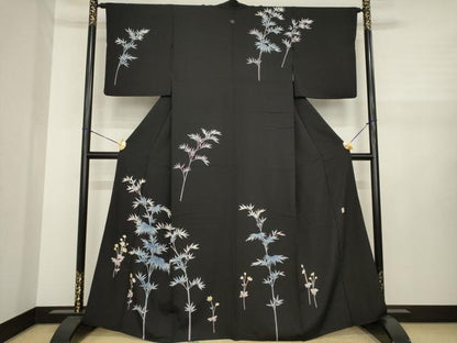 平和屋着物●訪問着　作家物　笹竹文　黒地　正絹　逸品　AABJ1465ck