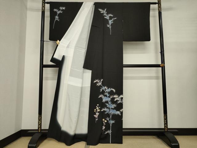 平和屋着物●訪問着　作家物　笹竹文　黒地　正絹　逸品　AABJ1465ck