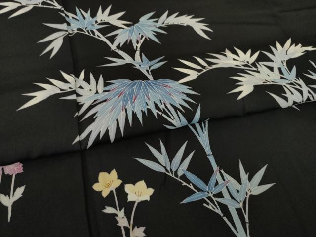 平和屋着物●訪問着　作家物　笹竹文　黒地　正絹　逸品　AABJ1465ck