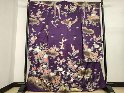 平和屋着物●豪華振袖　駒刺繍　雲重ね花文　金彩　正絹　逸品　AABJ1467ck