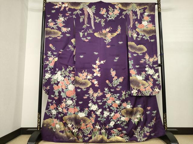 平和屋着物●豪華振袖　駒刺繍　雲重ね花文　金彩　正絹　逸品　AABJ1467ck
