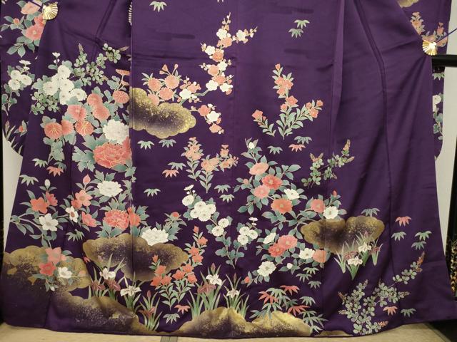 平和屋着物●豪華振袖　駒刺繍　雲重ね花文　金彩　正絹　逸品　AABJ1467ck
