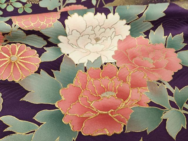 平和屋着物●豪華振袖　駒刺繍　雲重ね花文　金彩　正絹　逸品　AABJ1467ck