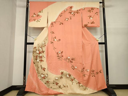 平和屋着物●訪問着　流水枝花文　正絹　逸品　AABJ1469ck