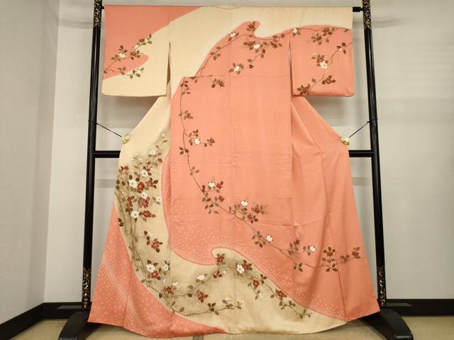 平和屋着物●訪問着　流水枝花文　正絹　逸品　AABJ1469ck