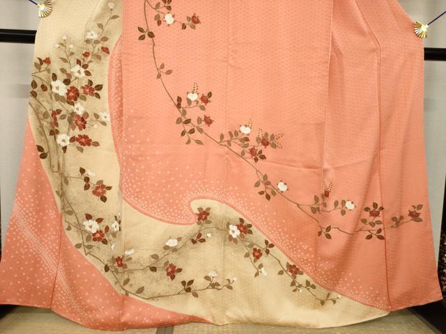 平和屋着物●訪問着　流水枝花文　正絹　逸品　AABJ1469ck