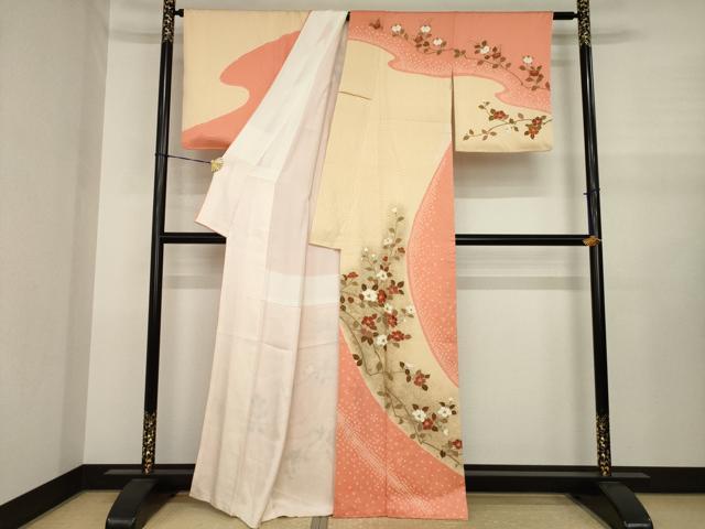 平和屋着物●訪問着　流水枝花文　正絹　逸品　AABJ1469ck