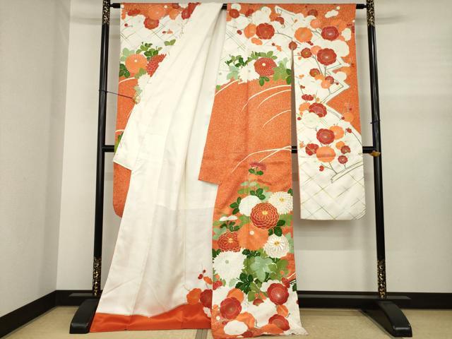平和屋着物●豪華振袖　駒刺繍　菊　金彩　ロング丈　正絹　逸品　AABJ1473ck