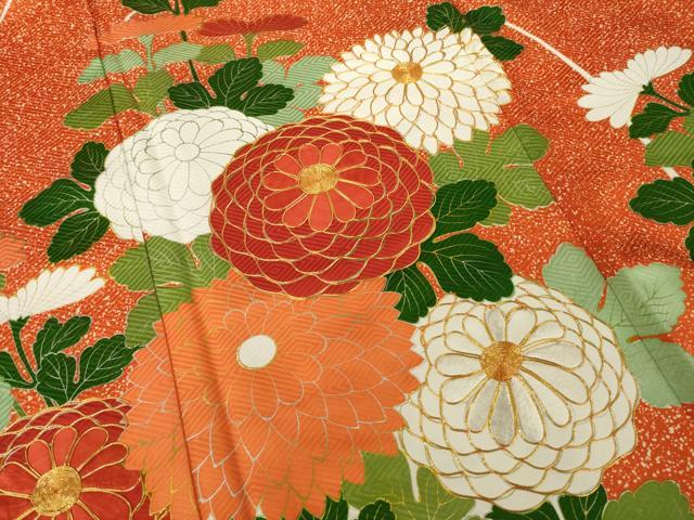 平和屋着物●豪華振袖　駒刺繍　菊　金彩　ロング丈　正絹　逸品　AABJ1473ck