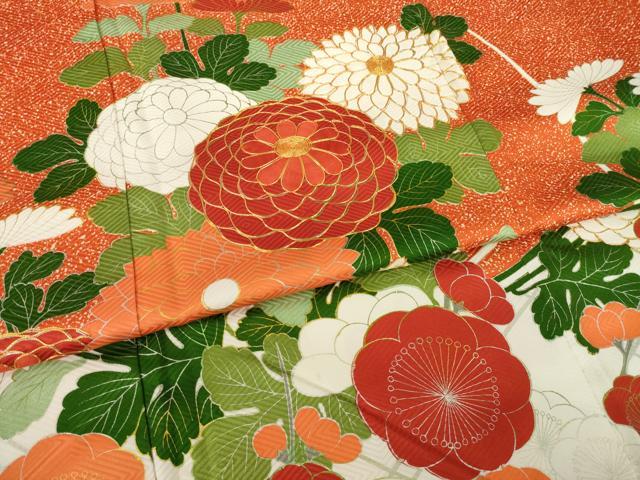 平和屋着物●豪華振袖　駒刺繍　菊　金彩　ロング丈　正絹　逸品　AABJ1473ck