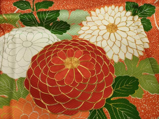 平和屋着物●豪華振袖　駒刺繍　菊　金彩　ロング丈　正絹　逸品　AABJ1473ck