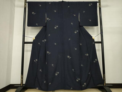 平和屋着物●上質な小紋　印伝　葵　正絹　逸品　AABJ1475ck