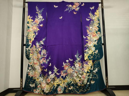 平和屋着物●豪華振袖　更紗花蝶文　金彩　正絹　逸品　AABJ1476ck