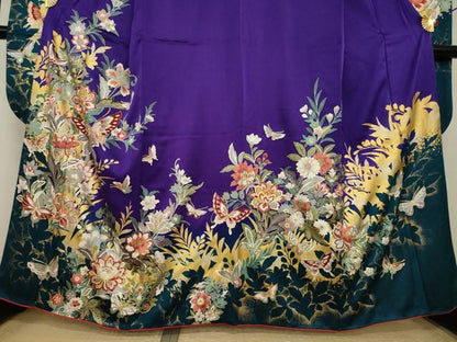 平和屋着物●豪華振袖　更紗花蝶文　金彩　正絹　逸品　AABJ1476ck